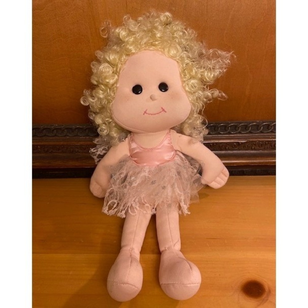 Vintage 1989 Commonwealth Ballerina Plush Doll Blonde Curly Hair Pink Tutu 15"